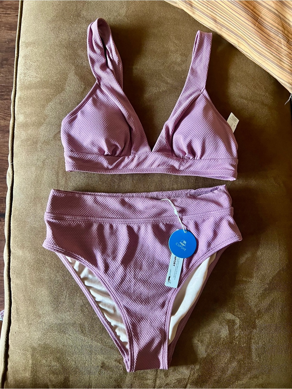 Cupshe Pink Mauve Textured High-Waist Bikini sz Small